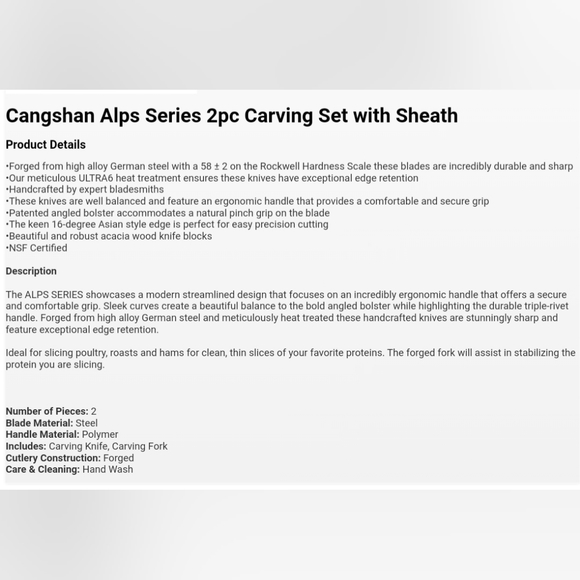 Cangshan Alps Series 2pc Carving Set W/ Sheath - Picture 5 of 5